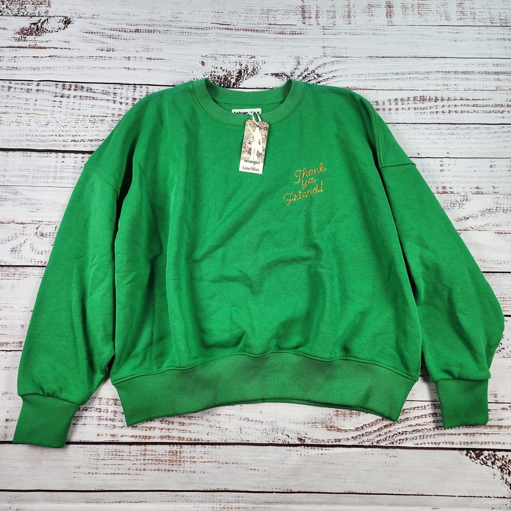 NWT Wrangler x Lainey Wilson Thank Ya Friend Sweatshirt Womens M Green Crewneck